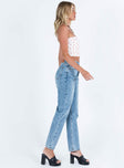 product Princess Polly High Waisted  Holly Asymmetric Straight Leg Jean Light Wash Tall