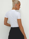 back view of model wearing Princess Polly Somner Bodysuit White Short Sleeves Crew Neck 