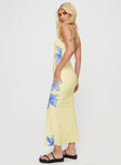 side view of model wearing Princess Polly Katrine Flower Maxi Dress Cream Scoop Neck 