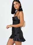 side view of model wearing Princess Polly Darian Mini Dress Black 