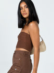 side view of model wearing Princess Polly Kallista Top Brown 