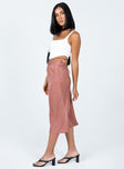   side view of model wearing Princess Polly Seylena Midi Skirt Brown 