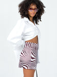   side view of model wearing Princess Polly Dillion Mini Skirt Zebra Mini Skirts 