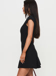 side view of model wearing Princess Polly Kolette Pleat Mini Dress Black High Neck 