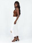   side view of model wearing Princess Polly Zyler Maxi Skirt White Maxi 