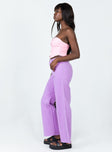 side view of model wearing Princess Polly Rodrigo Denim Jeans Purple Mid Rise 