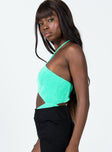 side view of model wearing Princess Polly Yana Bodysuit Green Sleeveless Asymmetric Neckline 