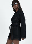 Front view of model wearing  front Princess Polly Asymmetric Neckline  Giselle Mini Dress Dark Denim