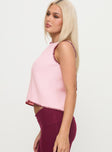 side view of model wearing Princess Polly Castiel Knit Vest Pink Sleeveless Boat Neck 