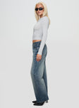 Glazed Straight Leg Denim Jeans Mid Blue