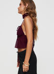 product Princess Polly Sleeveless Sweetheart  Demi Frill Top Burgundy