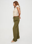 side view of model wearing Princess Polly Parklea Pants Sage Mid Rise 