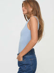 side view of model wearing Princess Polly Josefine Bodysuit Baby Blue Sleeveless 