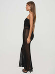 side view of model wearing Princess Polly Take Me To Rio Maxi Dress Onyx Straight Neck 