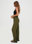 side view of model wearing Princess Polly O'mealy Pants Green High Waisted Pants 