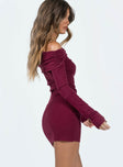 product Princess Polly Asymmetric Neckline  Camtel Off The Shoulder Mini Dress Burgundy