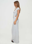   side view of model wearing Princess Polly Just Like That Maxi Skirt Grey Maxi 