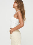 side view of model wearing Princess Polly Moonbeam Top White Sleeveless Square Neck 