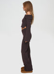 side view of model wearing Princess Polly Try Me Knit Pants Chocolate High Waisted Pants 