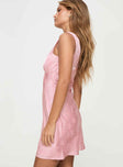 side view of model wearing Princess Polly Harland Mini Dress Pink Plunger 