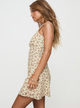 side view of model wearing Princess Polly Dasha Mini Dress Floral / Multi Square Neck 