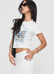 side view of model wearing Princess Polly Edenia Tee White Short Sleeves Crew Neck 