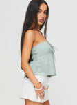 side view of model wearing Princess Polly Rosenberg Strapless Top Green Sleeveless Sweetheart 