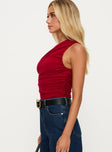 Heston Asymmetrical Ruched Bodysuit Red