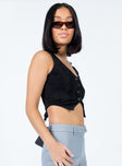 side view of model wearing Princess Polly Jalisa Top Black Sleeveless Scoop Neck 