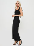 side view of model wearing Princess Polly Lanai Maxi Dress Black Square Neck 