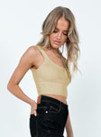 side view of model wearing Princess Polly Harriet Top Beige Sleeveless Scoop Neck 