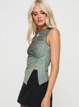 side view of model wearing Princess Polly Shrunken Top Green Ombre Sleeveless Crew Neck 