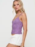 side view of model wearing Princess Polly Attention On Me Top Purple Sleeveless V-Neck 