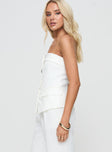 side view of model wearing Princess Polly Change It Up Strapless Top White Petite Sleeveless straight 