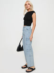 side view of model wearing Princess Polly Nosita Cargo Jeans Light Wash Mid Rise 