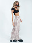 side view of model wearing Princess Polly Mulholland Pants Beige Plaid 