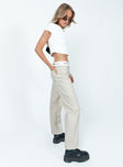 side view of model wearing Princess Polly Dava Low Rise Pants Cream 