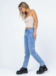 side view of model wearing Princess Polly Washington Straight Leg Denim Jeans Mid Rise 