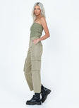 side view of model wearing Princess Polly The Stevie Cargo Pants Khaki 