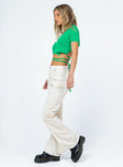 side view of model wearing Princess Polly Michael Cord Pants Beige 