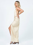   side view of model wearing Princess Polly Pyramids Midi Skirt Beige 