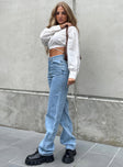 side view of model wearing Princess Polly Marian Mid Rise Jeans Denim Mid Rise 