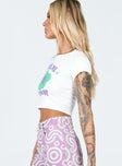 side view of model wearing Princess Polly Love Me Not Cropped Tee White 