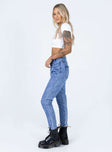 side view of model wearing Princess Polly Vernazza Yolk Detail Denim Jeans High Waisted 