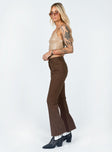 side view of model wearing Princess Polly Aalia Wide Leg Denim Jeans Brown Mid Rise 