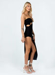 side view of model wearing Princess Polly Jaxon Midi Dress Black 