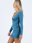 side view of model wearing Princess Polly Nico Mini Dress Blue 