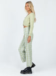 side view of model wearing Princess Polly Euros Pants Light Green Check 