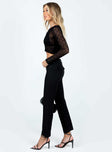 Front view of model wearing  front Princess Polly High Waisted Pants High Waisted Pants High Waisted Pants High Waisted Pants  Norton Low Rise Pants Black