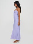 side view of model wearing Princess Polly Emily Maxi Dress Lilac Plunger 